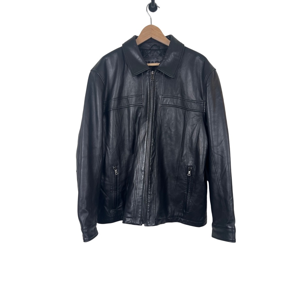 Marc New York Andrew Marc Mens Black Leather Jacket XL‎ Quilted Lined Zip Front